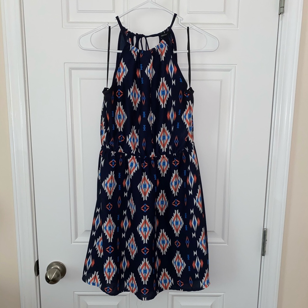 High neck, open back, mini, Forever 21 dress.